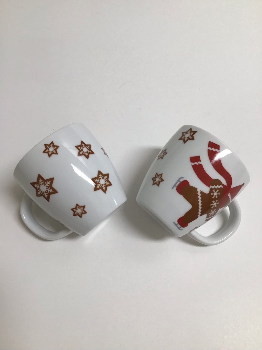 Crate & Barrel Christmas Espresso Mugs SET OF 2 Kids Gingerbread Man Snowflakes